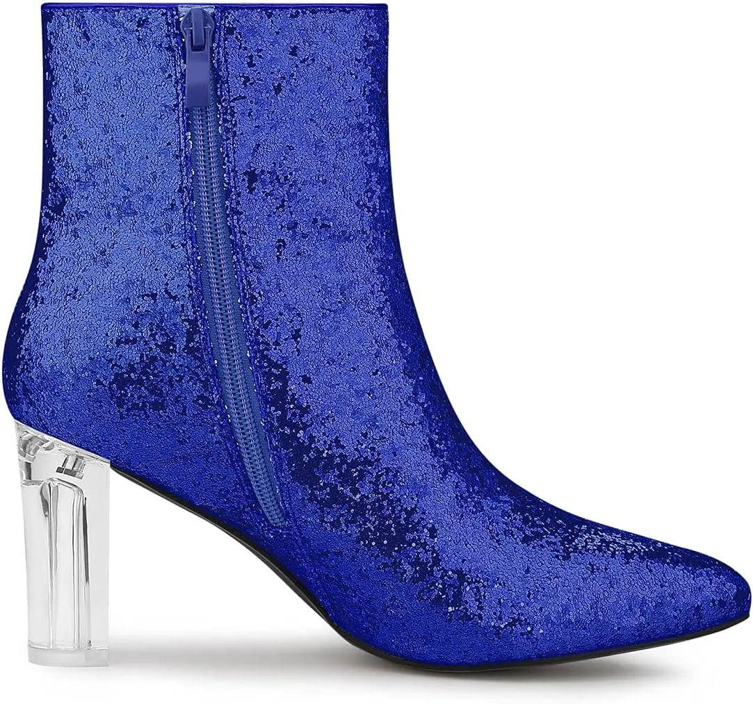 Allegra K Women's Clear Block Heel Glitter Ankle Boots