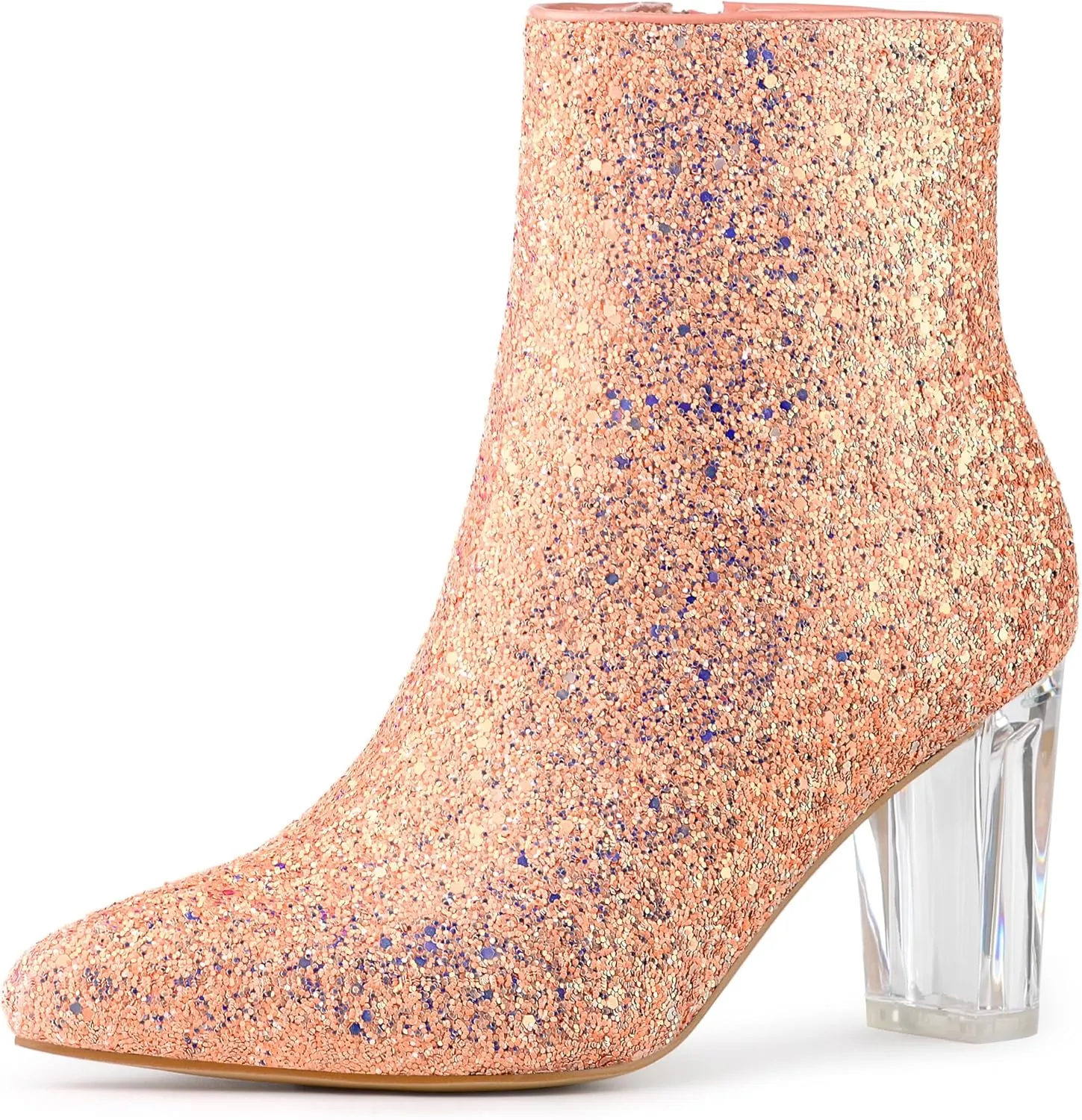Allegra K Women's Clear Block Heel Glitter Ankle Boots