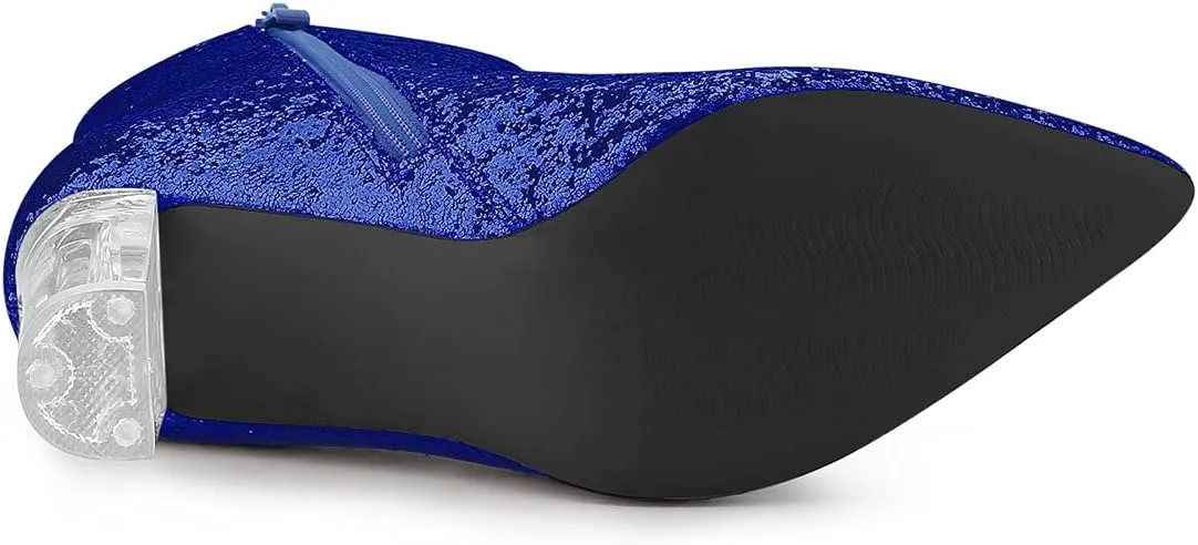 Allegra K Women's Clear Block Heel Glitter Ankle Boots