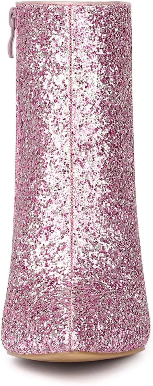 Allegra K Women's Clear Block Heel Glitter Ankle Boots