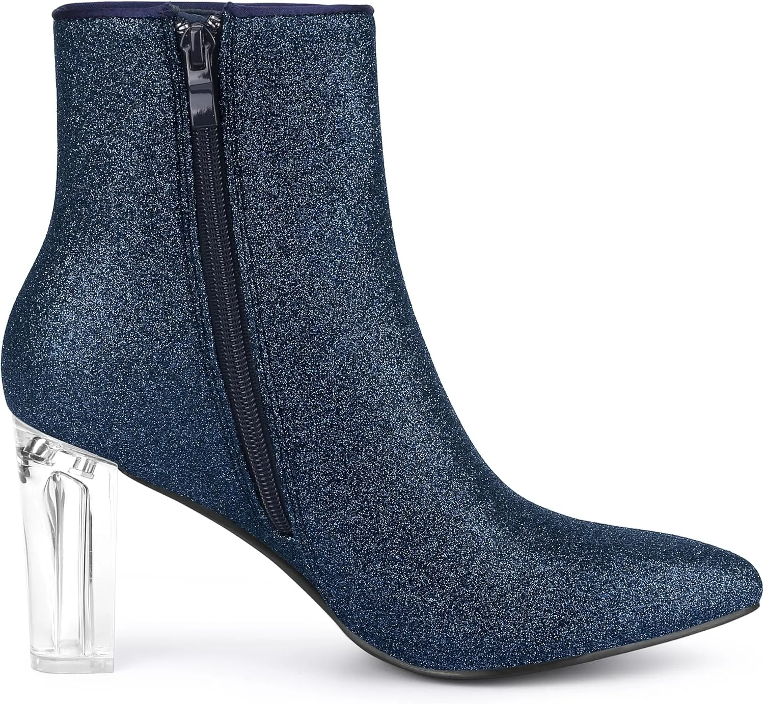 Allegra K Women's Clear Block Heel Glitter Ankle Boots