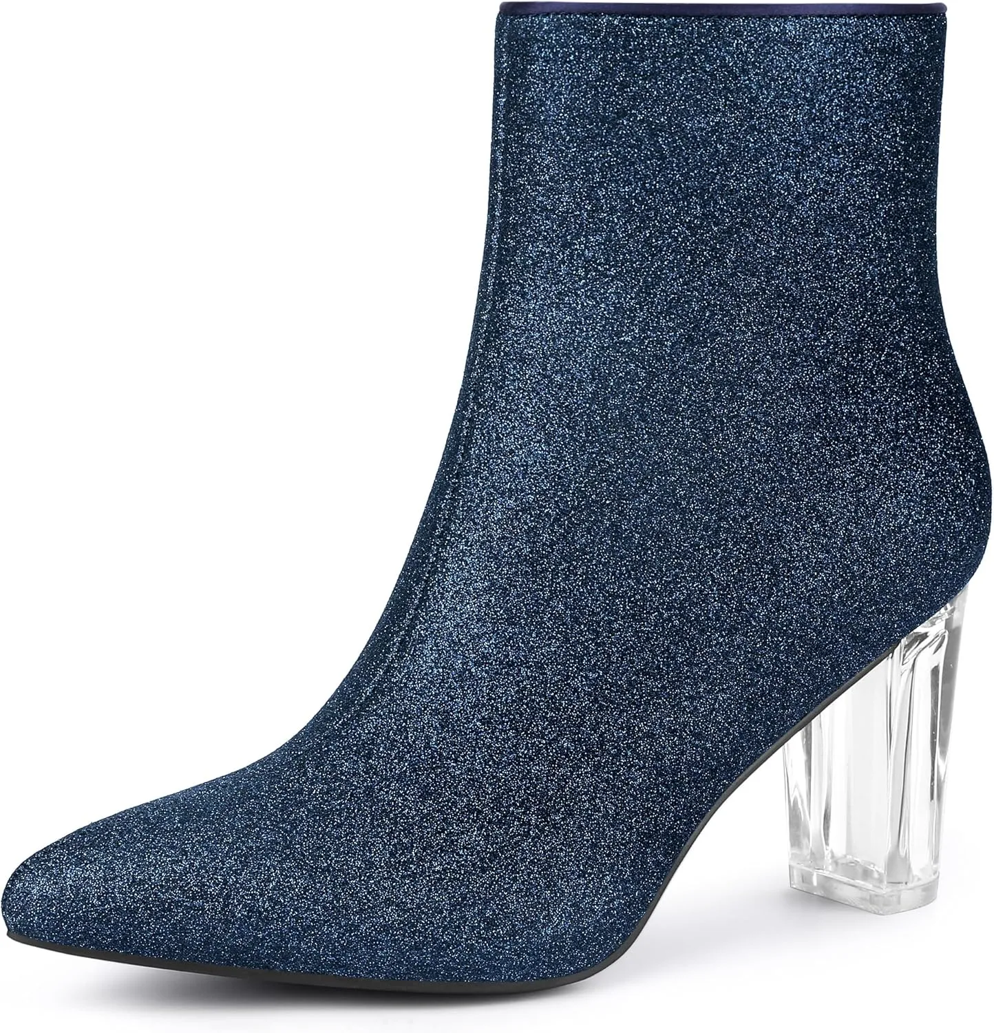 Allegra K Women's Clear Block Heel Glitter Ankle Boots