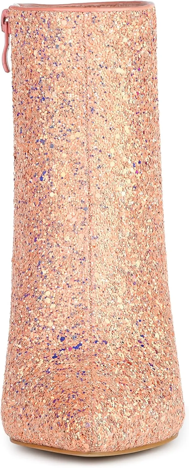 Allegra K Women's Clear Block Heel Glitter Ankle Boots