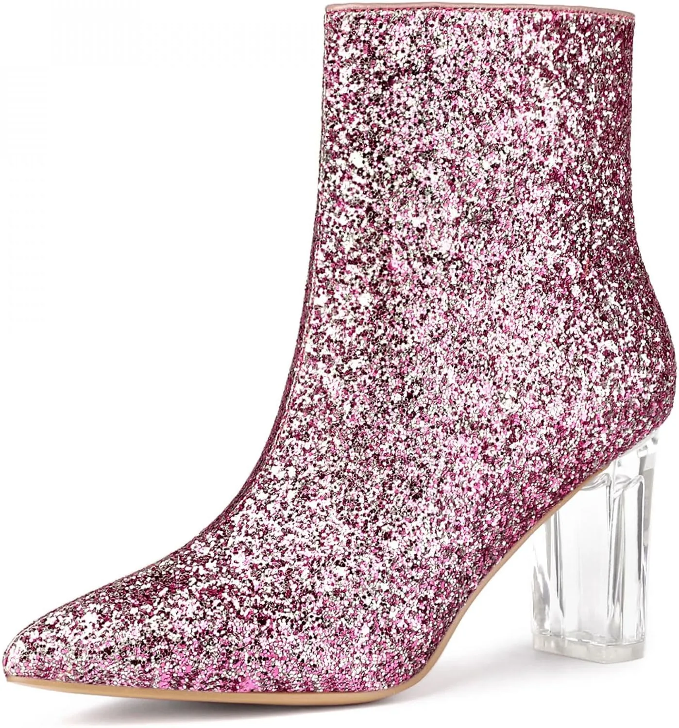 Allegra K Women's Clear Block Heel Glitter Ankle Boots