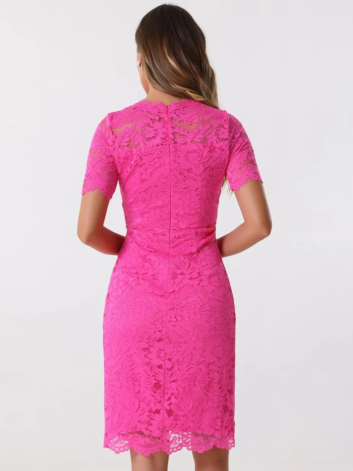 Allegra K Women's Elegant Floral Lace Dress Crew Neck Short Sleeve Cocktail Party Dresses