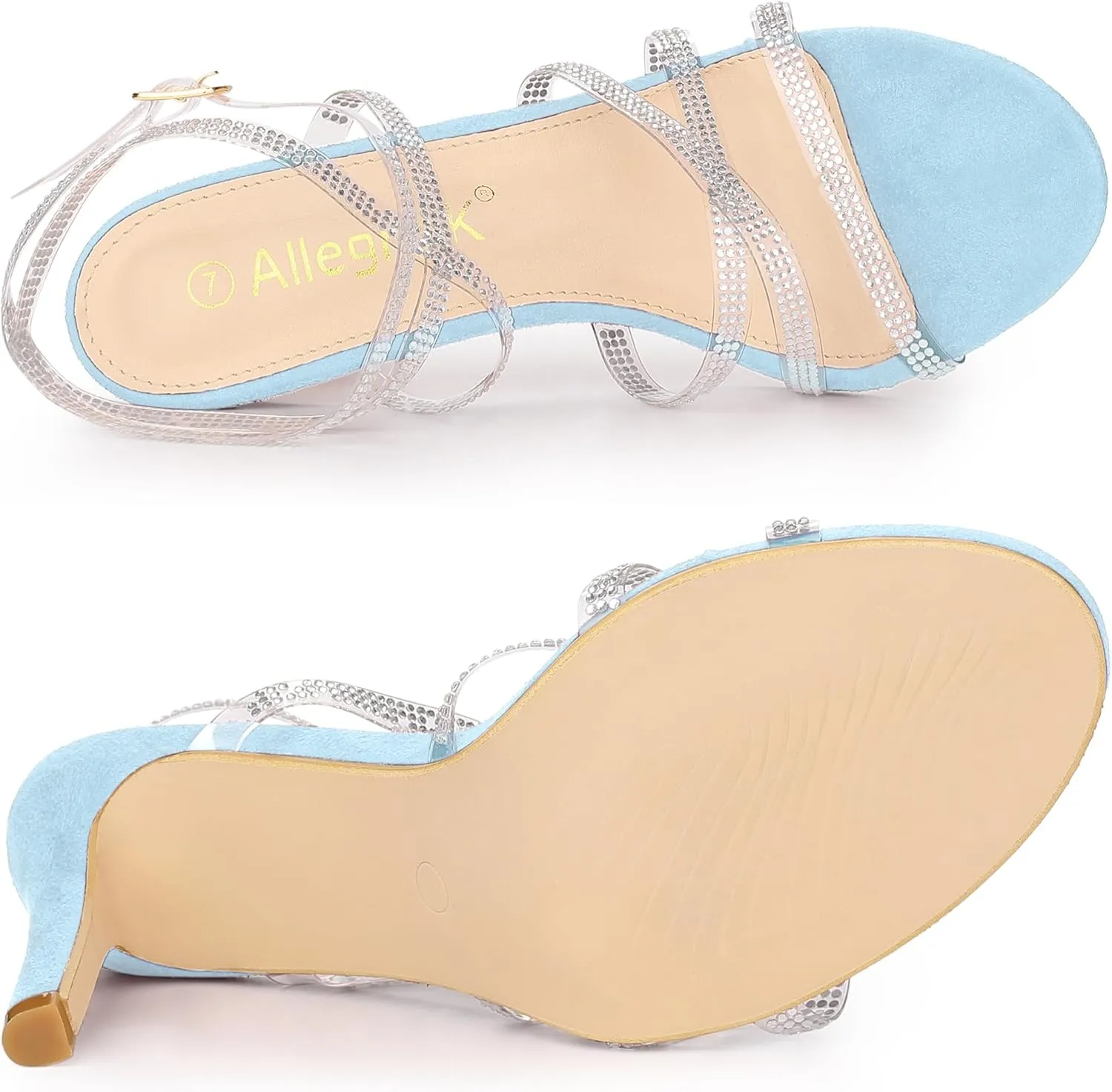 Allegra K Women's Elegant Rhinestone Clear Strap Strappy Stiletto Heels Sandals Over 3 Inch Evening Party Wedding Shoes