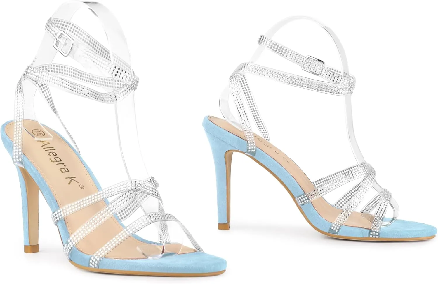 Allegra K Women's Elegant Rhinestone Clear Strap Strappy Stiletto Heels Sandals Over 3 Inch Evening Party Wedding Shoes