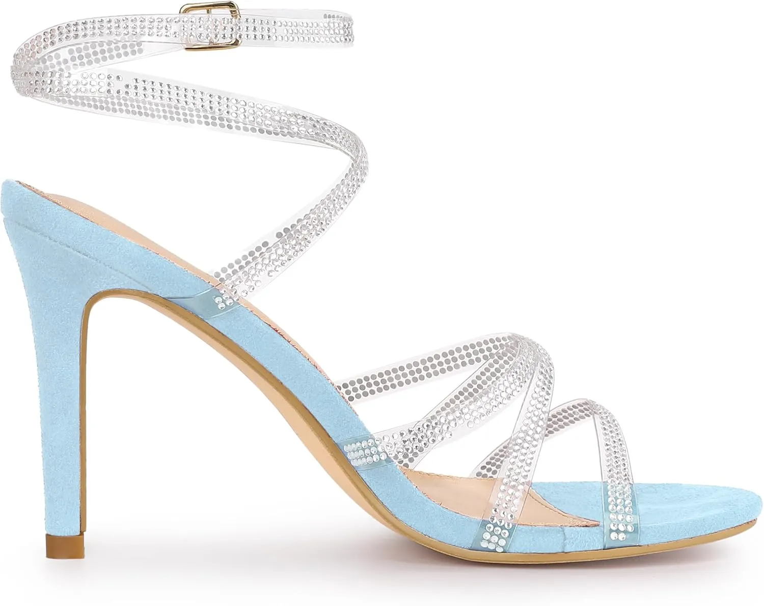 Allegra K Women's Elegant Rhinestone Clear Strap Strappy Stiletto Heels Sandals Over 3 Inch Evening Party Wedding Shoes