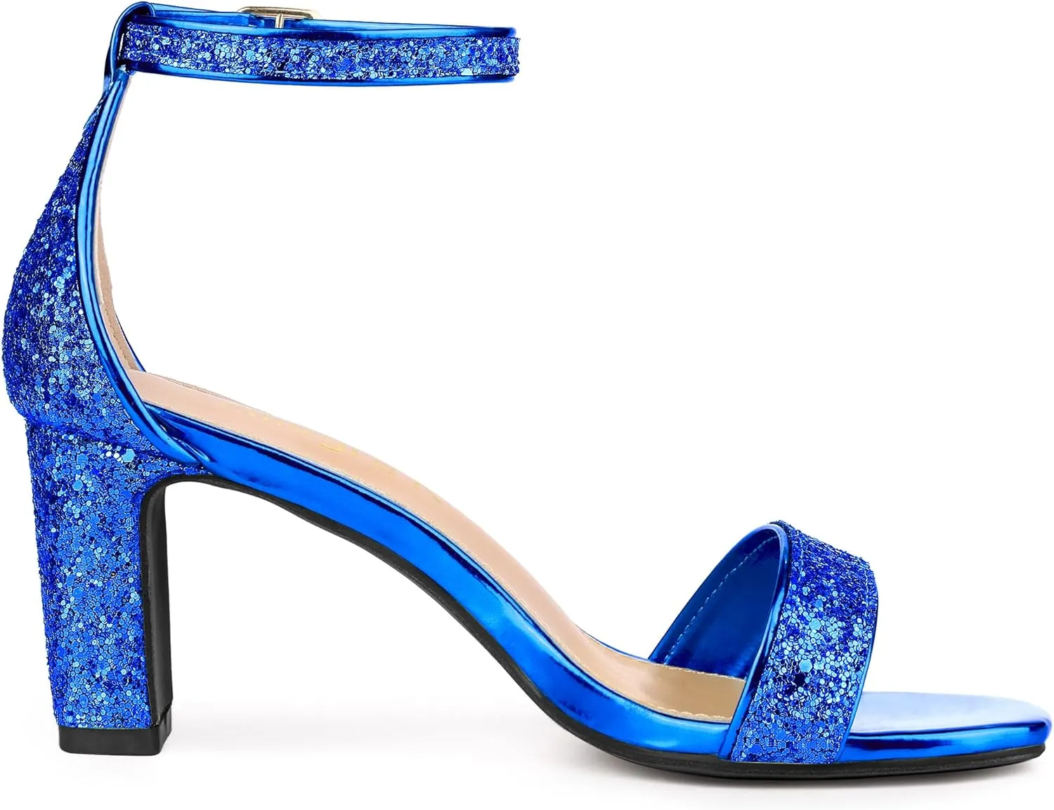 Allegra K Women's Glitter Ankle Strap Chunky Heeled Sandals