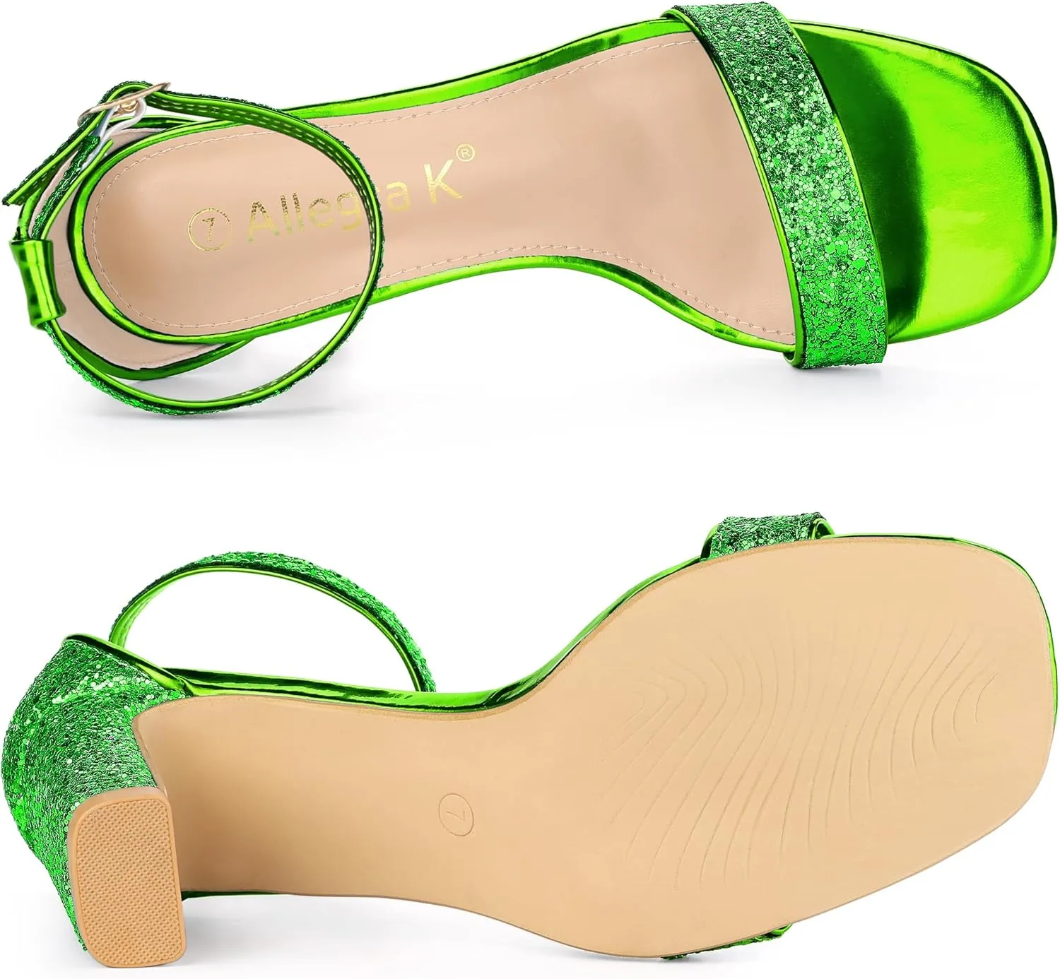 Allegra K Women's Glitter Ankle Strap Chunky Heeled Sandals