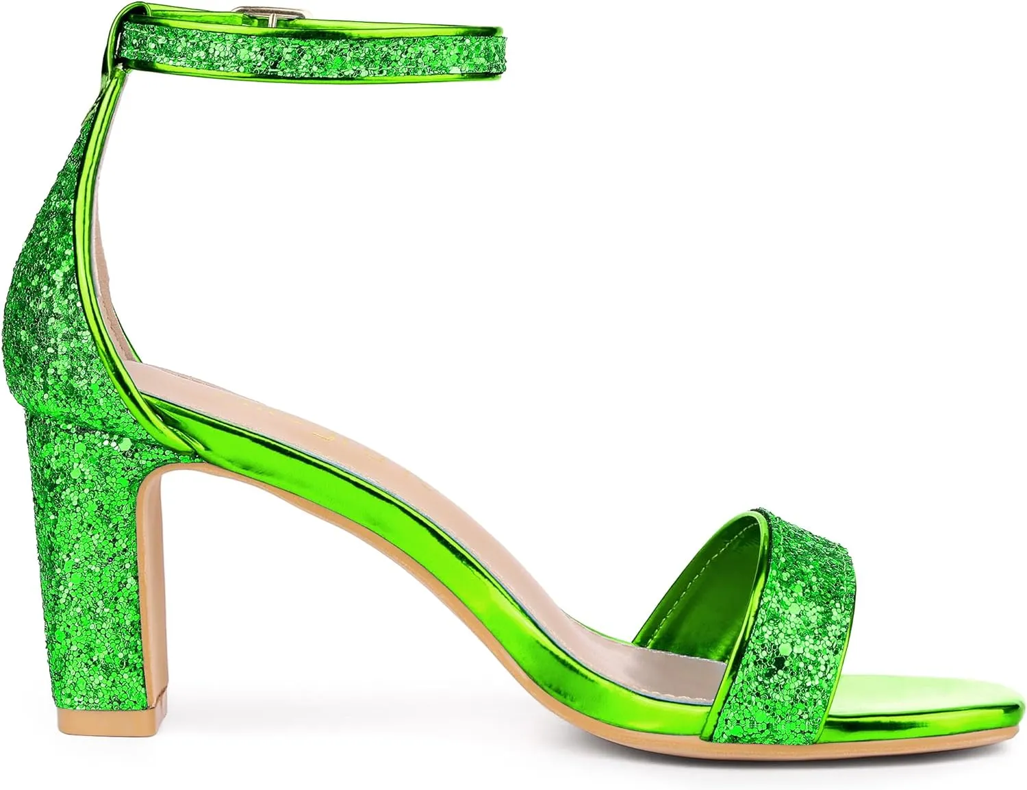 Allegra K Women's Glitter Ankle Strap Chunky Heeled Sandals