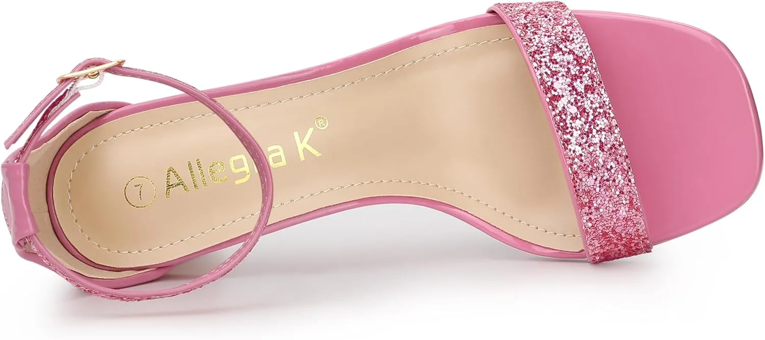 Allegra K Women's Glitter Ankle Strap Chunky Heeled Sandals