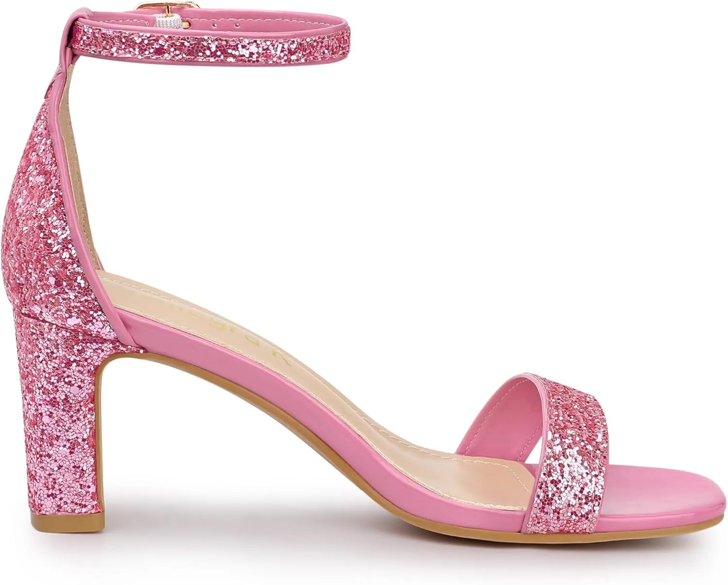 Allegra K Women's Glitter Ankle Strap Chunky Heeled Sandals
