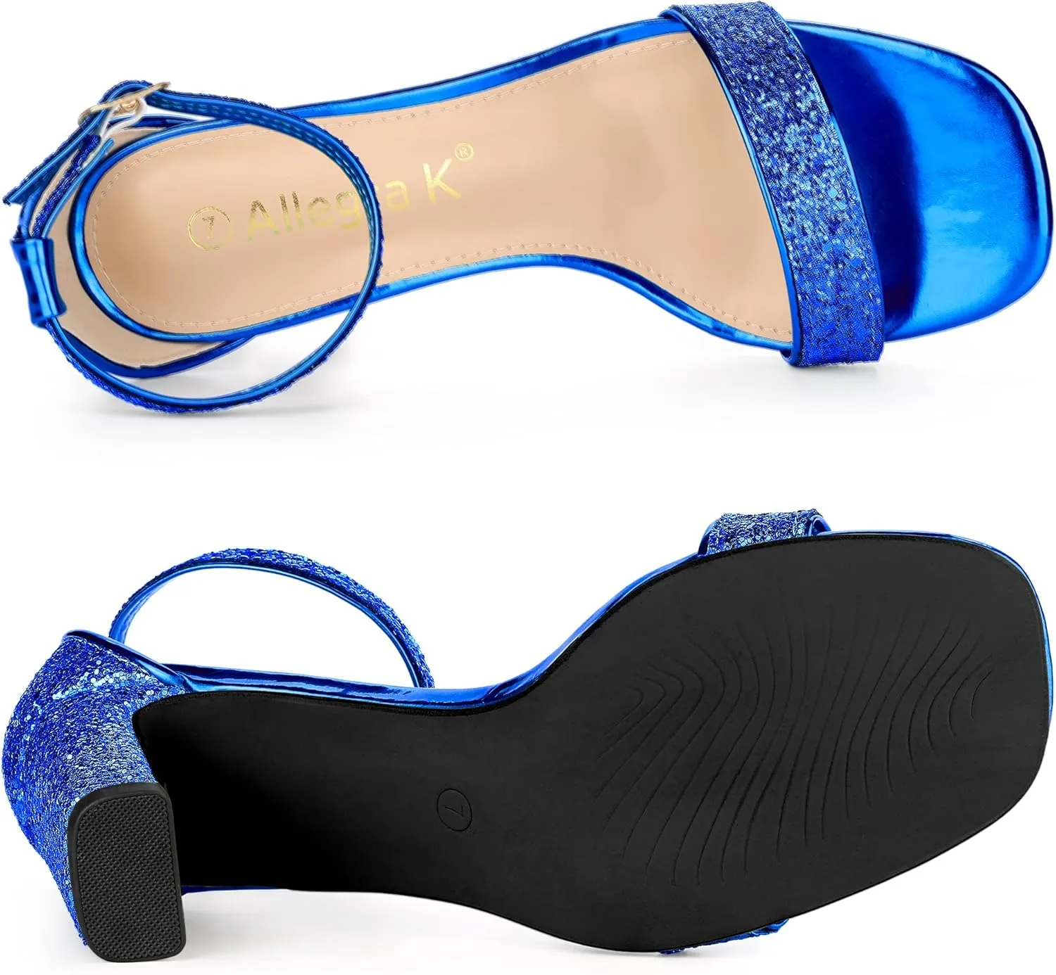 Allegra K Women's Glitter Ankle Strap Chunky Heeled Sandals