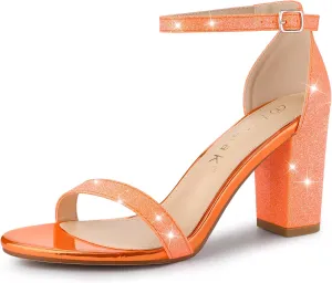 Allegra K Women's Glitter Ankle Strap Chunky Heels Sandals