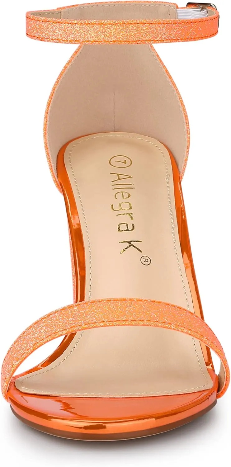 Allegra K Women's Glitter Ankle Strap Chunky Heels Sandals