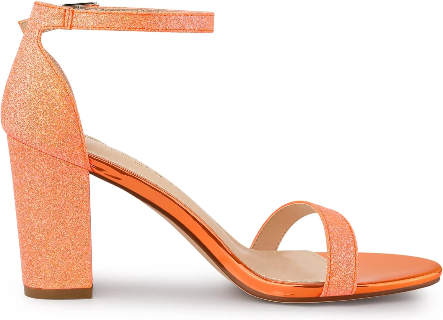 Allegra K Women's Glitter Ankle Strap Chunky Heels Sandals