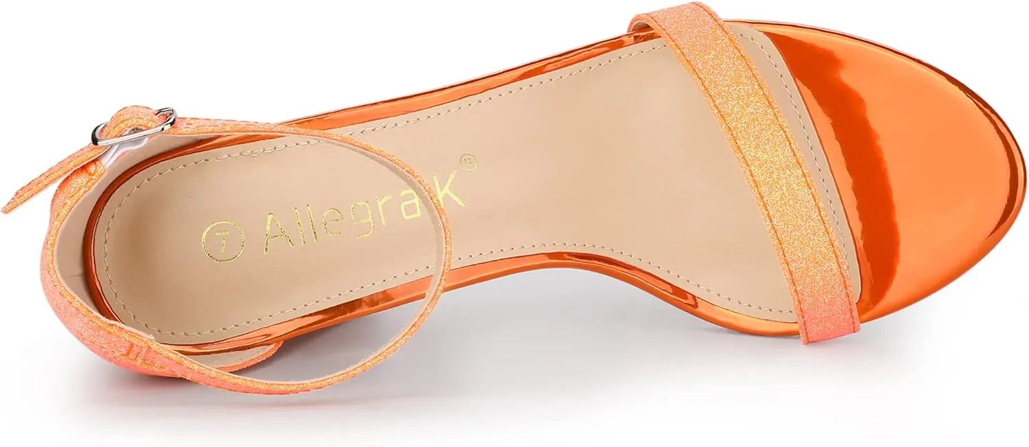 Allegra K Women's Glitter Ankle Strap Chunky Heels Sandals