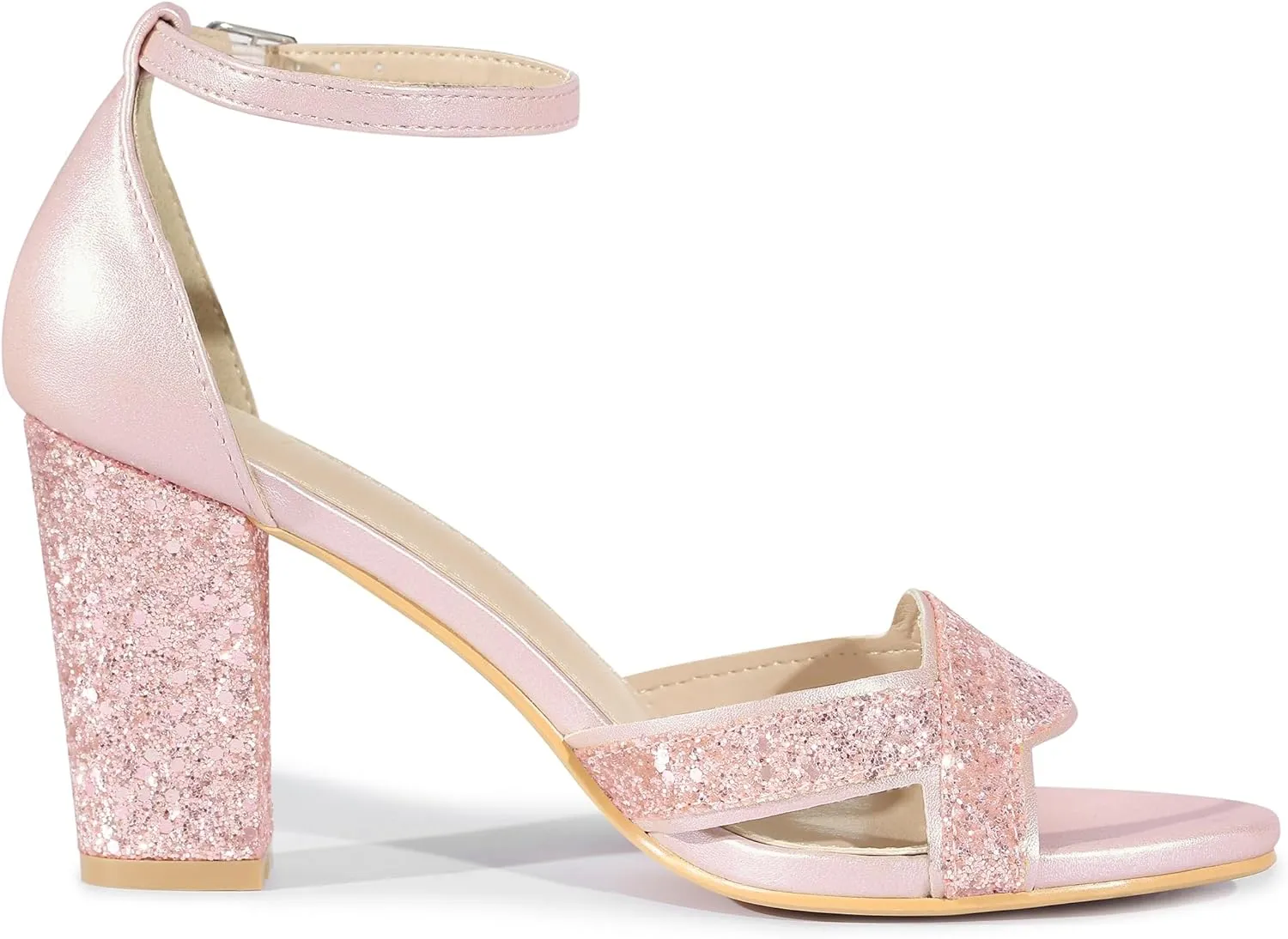 Allegra K Women's Glitter Ankle Strap High Chunky Heel Sandals
