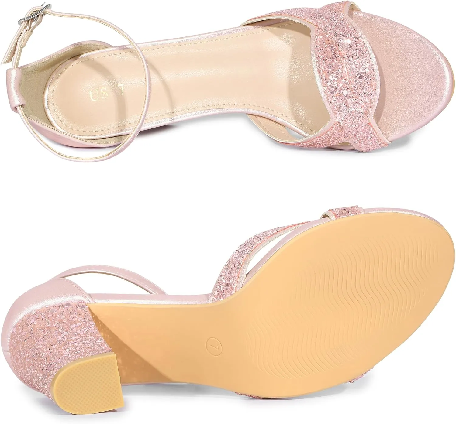 Allegra K Women's Glitter Ankle Strap High Chunky Heel Sandals