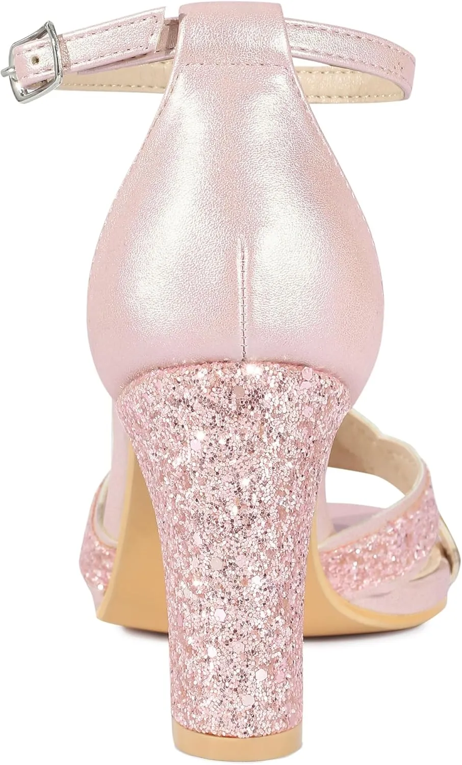 Allegra K Women's Glitter Ankle Strap High Chunky Heel Sandals