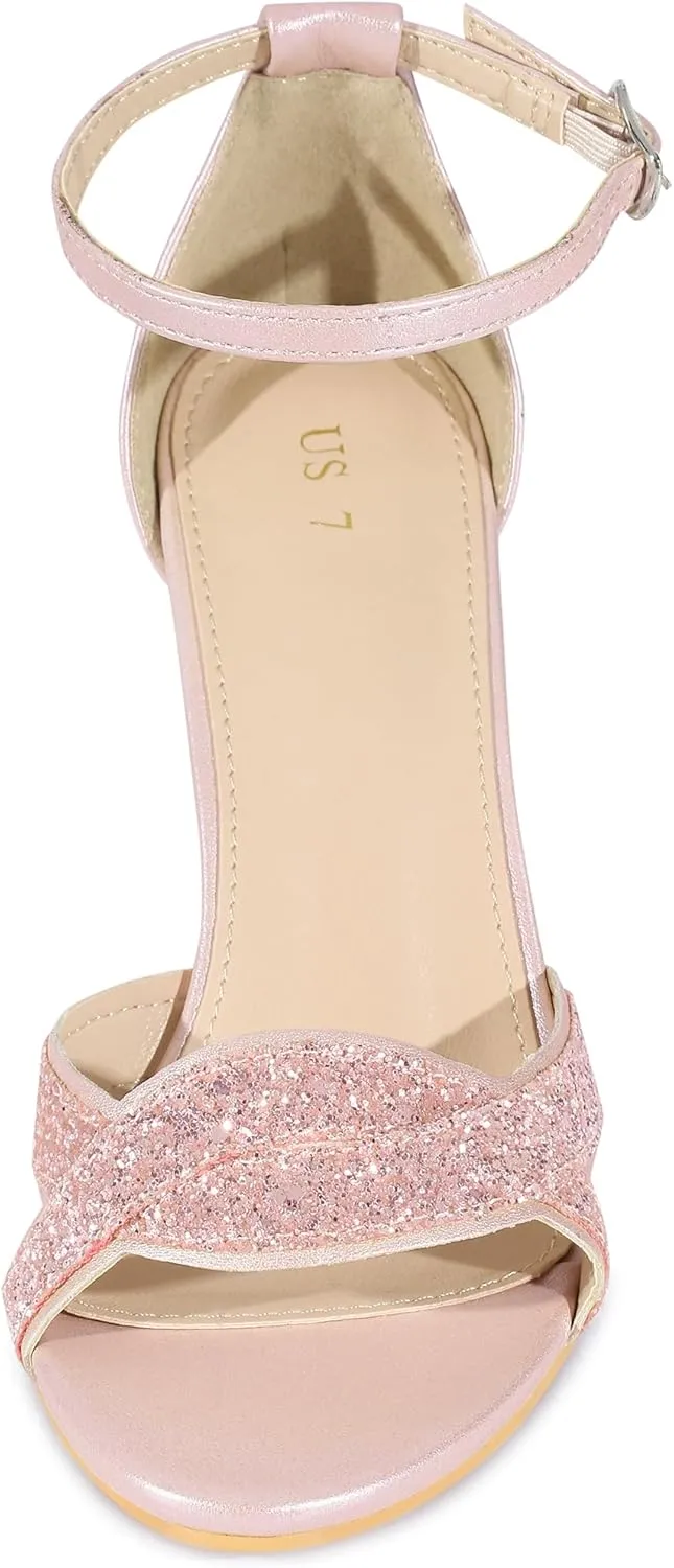 Allegra K Women's Glitter Ankle Strap High Chunky Heel Sandals