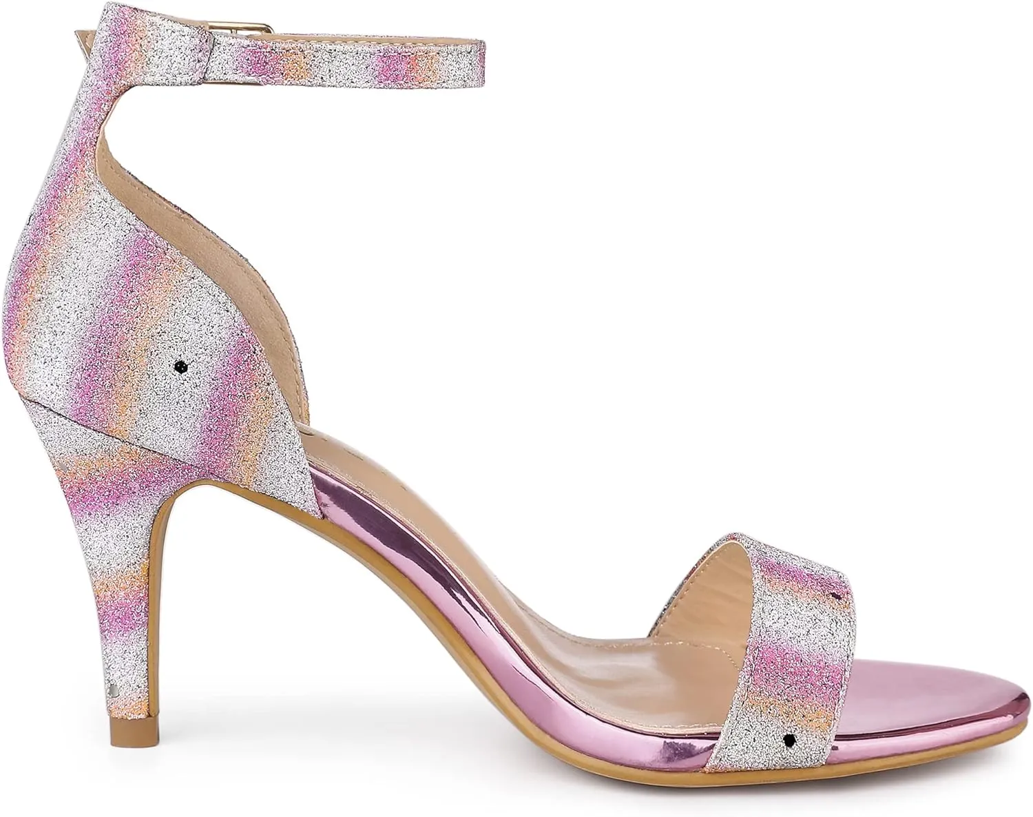Allegra K Women's Glitter Ankle Strap Stiletto Heel Sandals