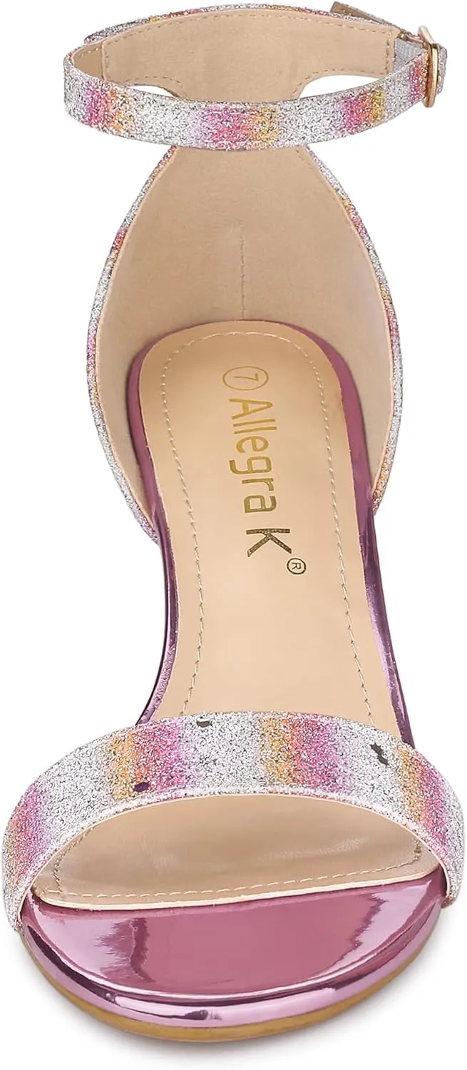 Allegra K Women's Glitter Ankle Strap Stiletto Heel Sandals