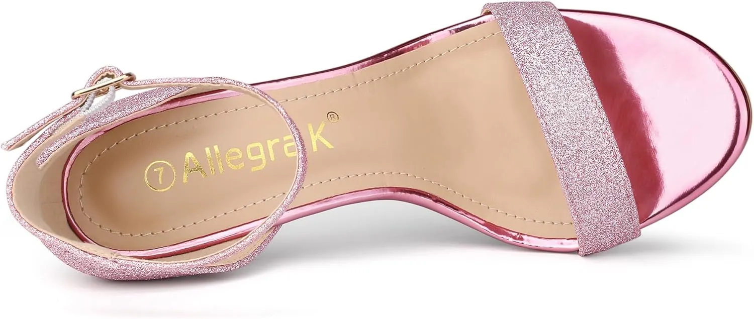 Allegra K Women's Glitter Ankle Strap Stiletto Heel Sandals