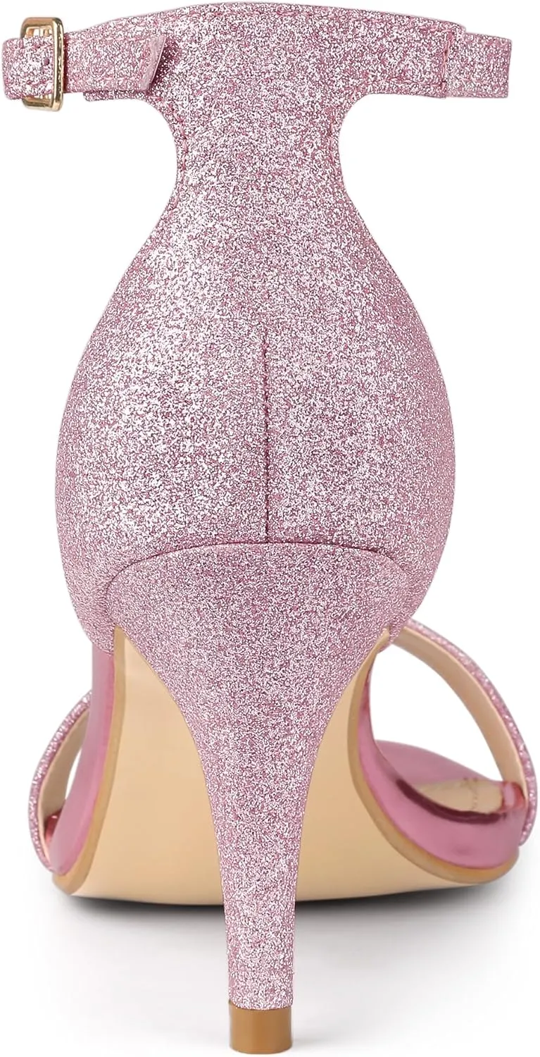 Allegra K Women's Glitter Ankle Strap Stiletto Heel Sandals