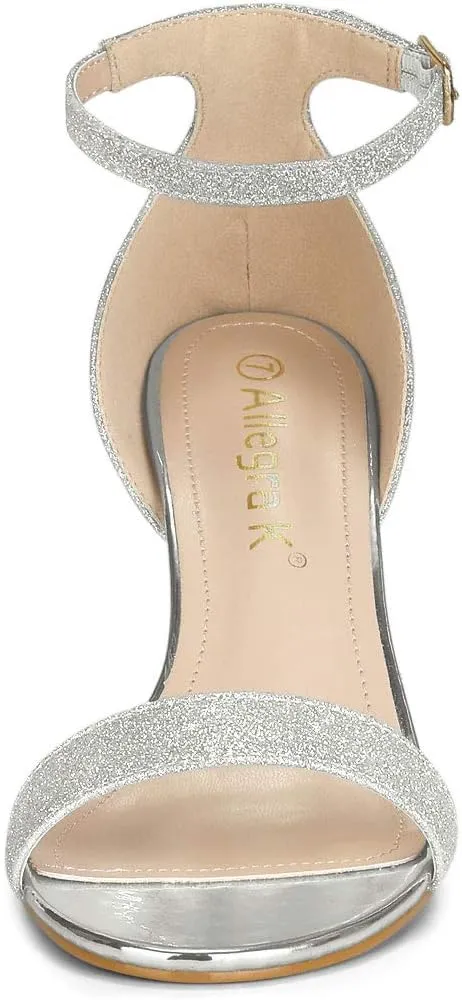 Allegra K Women's Glitter Ankle Strap Stiletto Heel Sandals