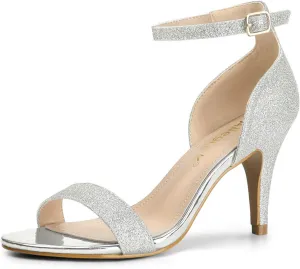 Allegra K Women's Glitter Ankle Strap Stiletto Heel Sandals