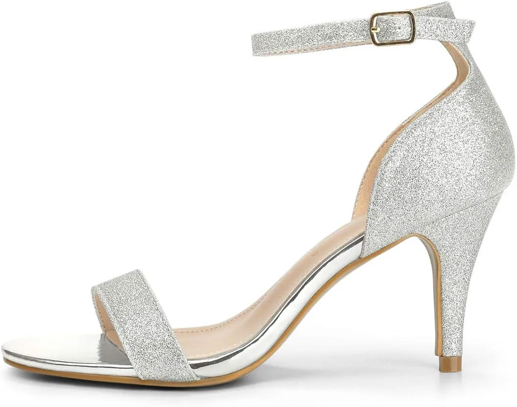 Allegra K Women's Glitter Ankle Strap Stiletto Heel Sandals