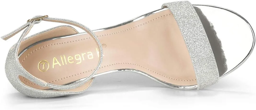 Allegra K Women's Glitter Ankle Strap Stiletto Heel Sandals