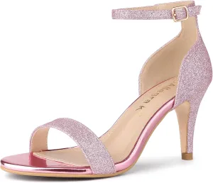 Allegra K Women's Glitter Ankle Strap Stiletto Heel Sandals