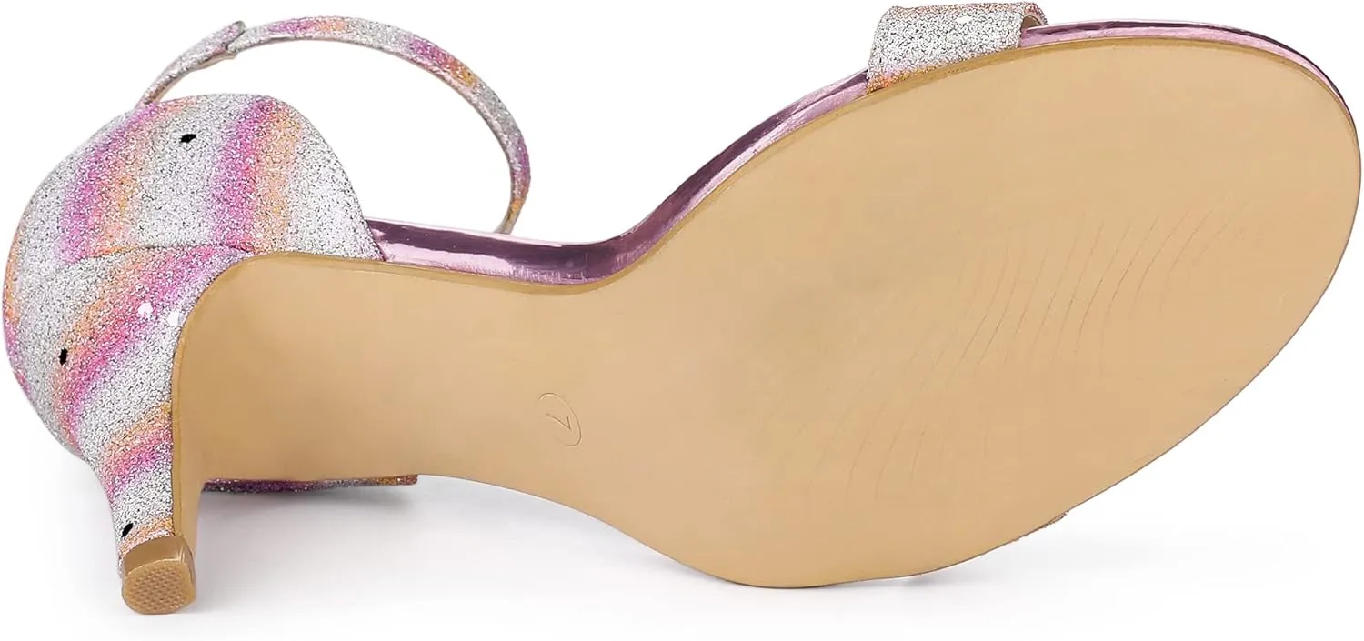 Allegra K Women's Glitter Ankle Strap Stiletto Heel Sandals