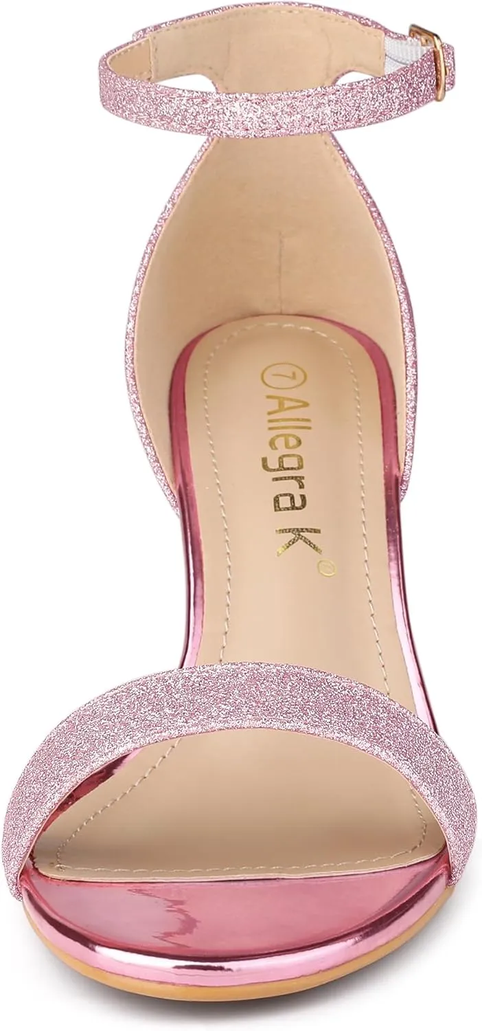 Allegra K Women's Glitter Ankle Strap Stiletto Heel Sandals