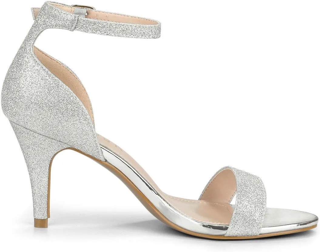 Allegra K Women's Glitter Ankle Strap Stiletto Heel Sandals