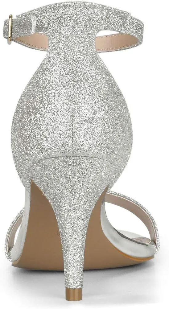 Allegra K Women's Glitter Ankle Strap Stiletto Heel Sandals
