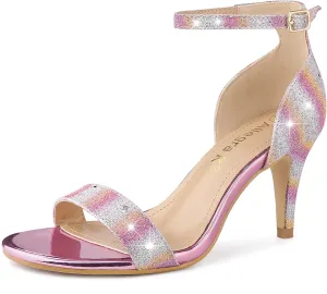 Allegra K Women's Glitter Ankle Strap Stiletto Heel Sandals