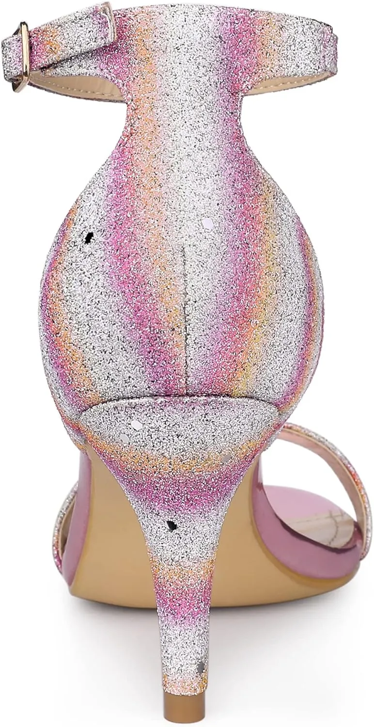 Allegra K Women's Glitter Ankle Strap Stiletto Heel Sandals