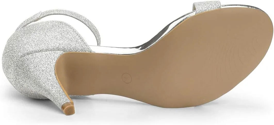 Allegra K Women's Glitter Ankle Strap Stiletto Heel Sandals