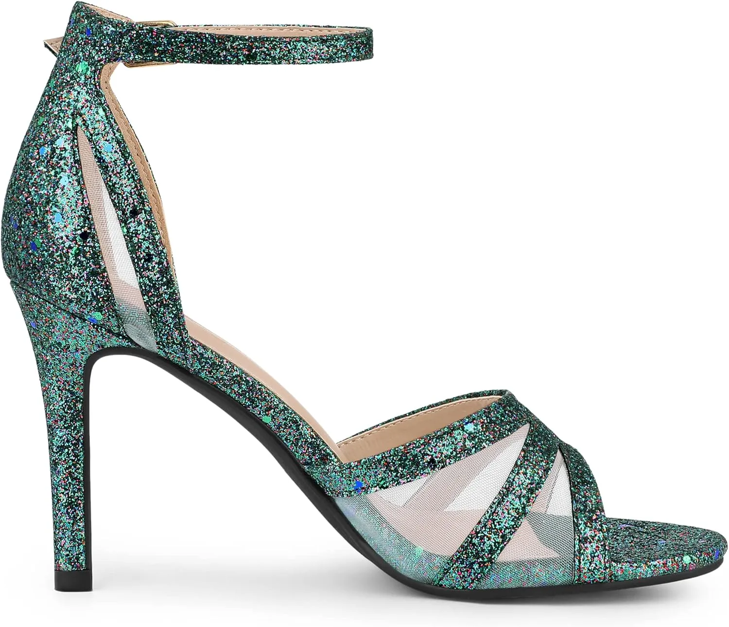 Allegra K Women's Glitter Ankle Strap Stiletto Heels Sandals
