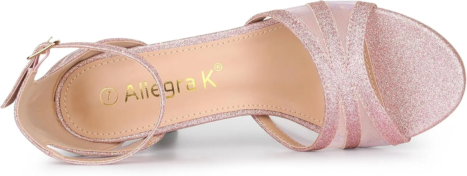 Allegra K Women's Glitter Ankle Strap Stiletto Heels Sandals