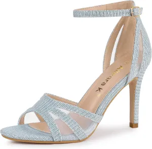 Allegra K Women's Glitter Ankle Strap Stiletto Heels Sandals