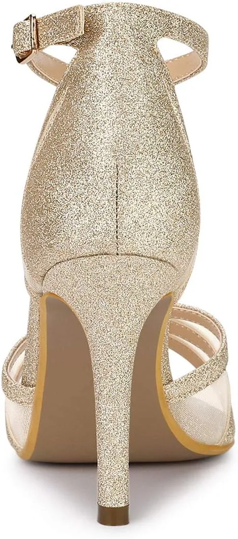 Allegra K Women's Glitter Ankle Strap Stiletto Heels Sandals