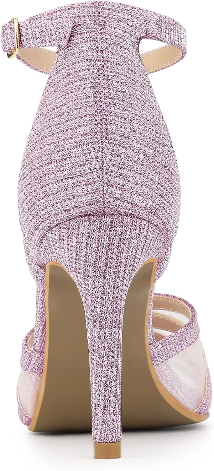 Allegra K Women's Glitter Ankle Strap Stiletto Heels Sandals