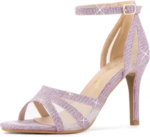 Allegra K Women's Glitter Ankle Strap Stiletto Heels Sandals