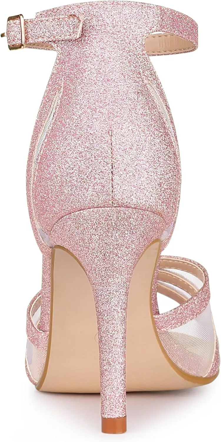 Allegra K Women's Glitter Ankle Strap Stiletto Heels Sandals