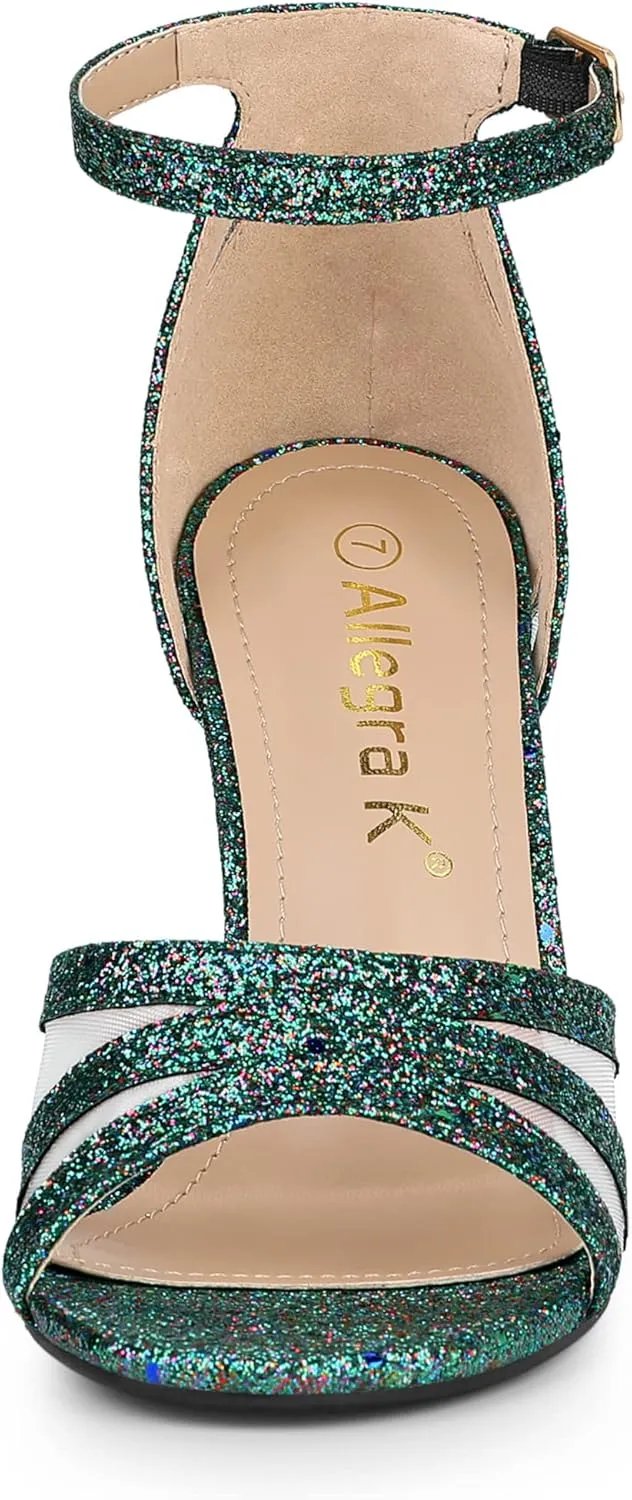 Allegra K Women's Glitter Ankle Strap Stiletto Heels Sandals
